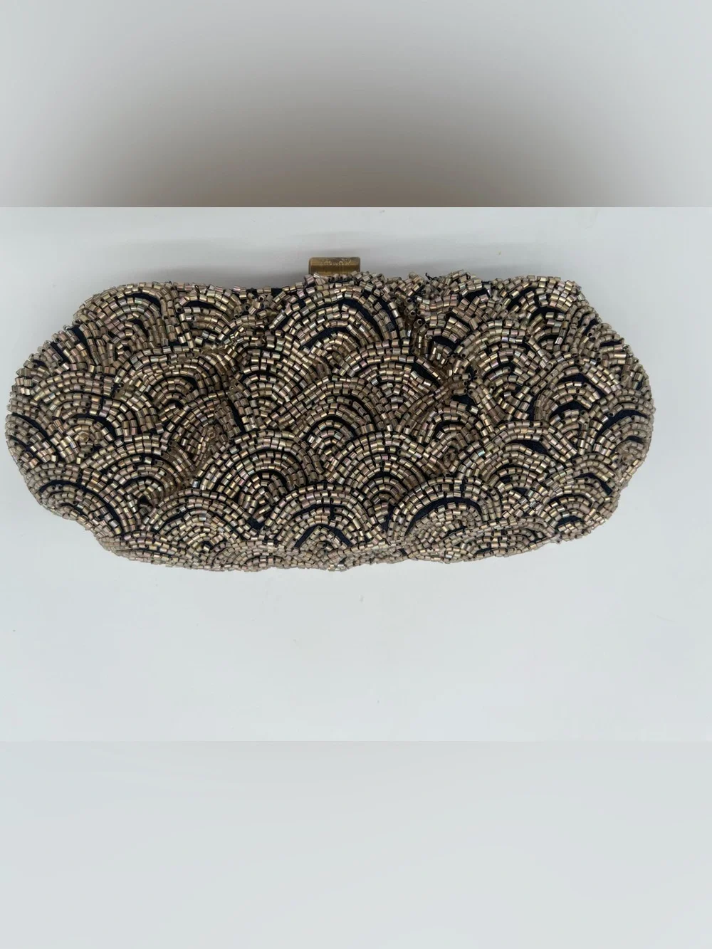 Anthropologie Miss Albright Beaded Evening Clutch Clamshell Chain Strap NWT
